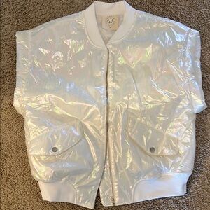 Iridescent White Bomber Jacket